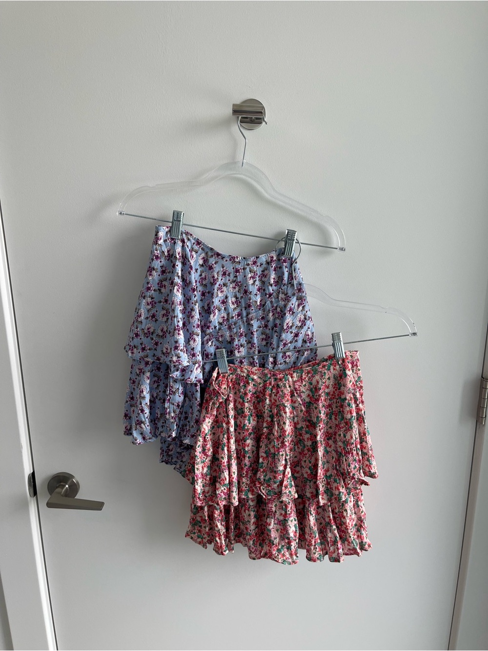 Zara Floral Tiered Ruffle Mini Skirts - Blue and Pink